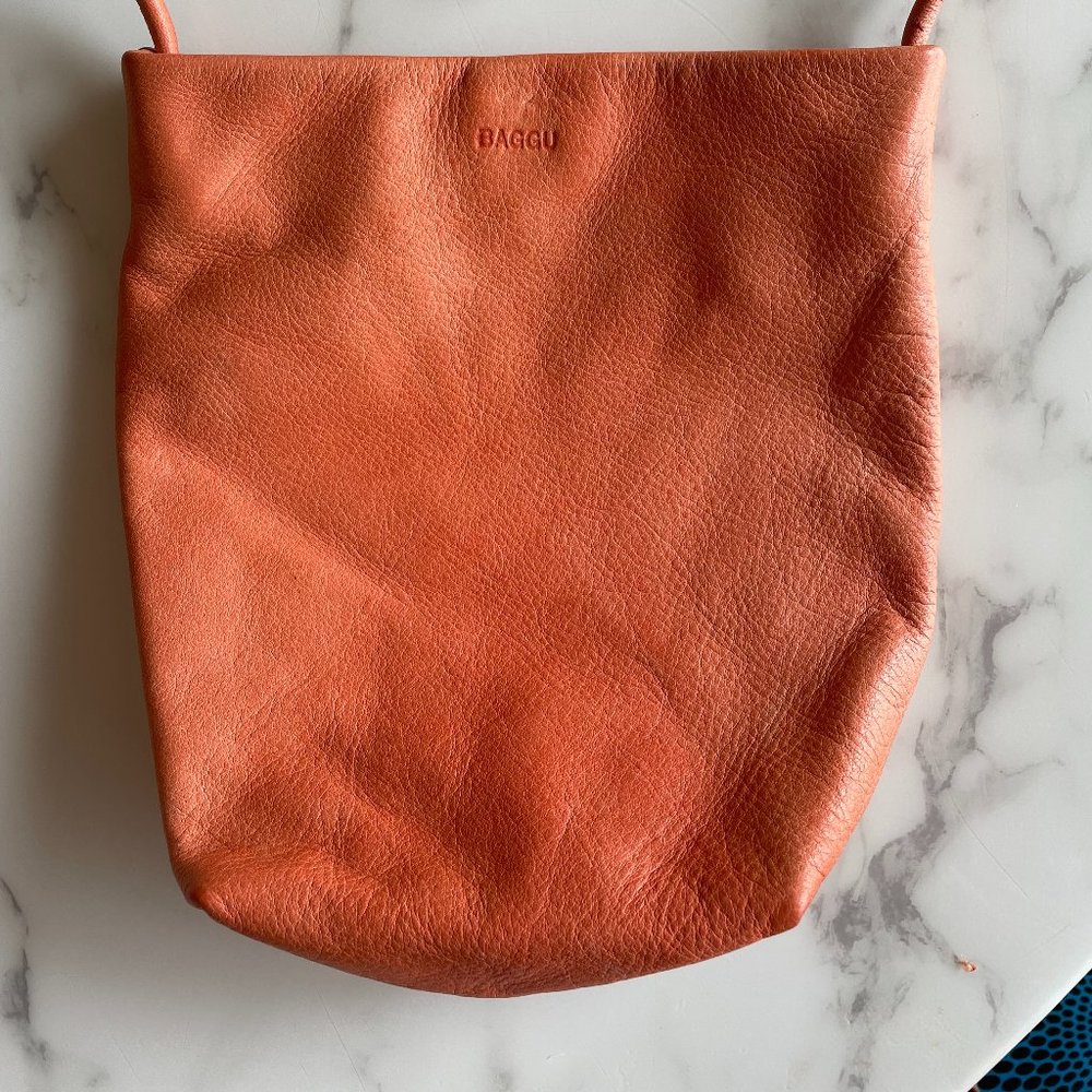 BAGGU Leather Crossbody - Coral - Like New